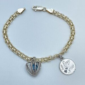 Vintage Italy 925 Sterling Silver Chain Charm Bracelet I Love You Charm Elegant